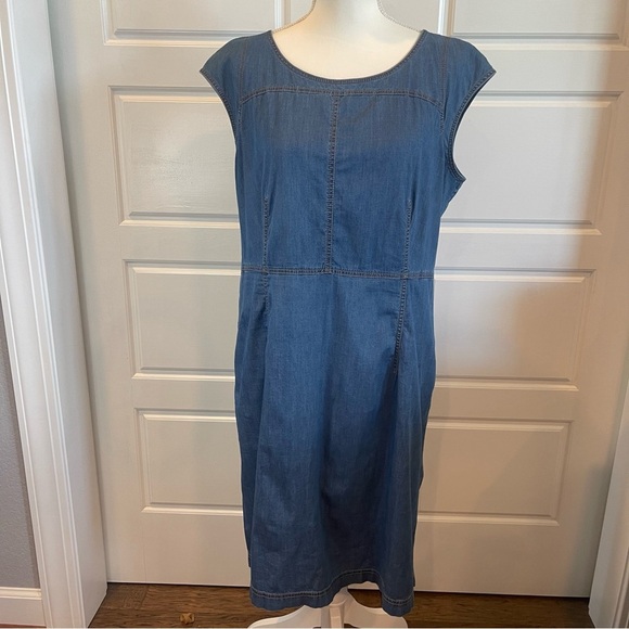 Lafayette 148 New York Chambray Cap Sleeve Dress Size Large - Picture 2 of 14